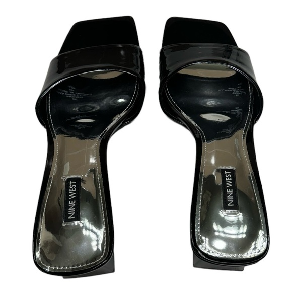 Nine West Oaky 8 Black Faux Patent Leather Open Square Toe Sandals Size 9 - Picture 4 of 11